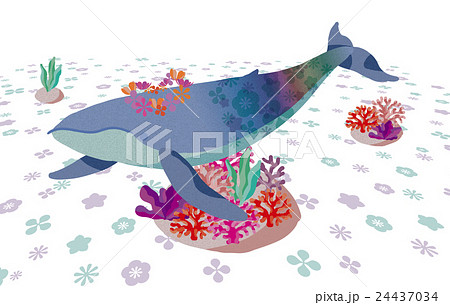 花の海を泳ぐクジラのイラスト素材