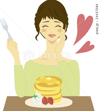 パンケーキを食べる女性1のイラスト素材