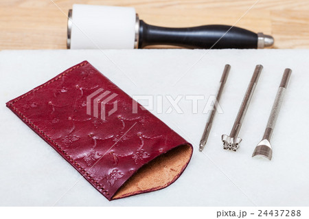 handmade leather eyeglass case and stamping tools 24437288