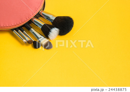 Make up brushes in a pink cosmetic bag 24438875