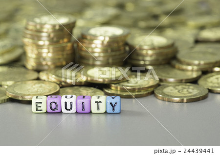 Equity text and gold coins 24439441