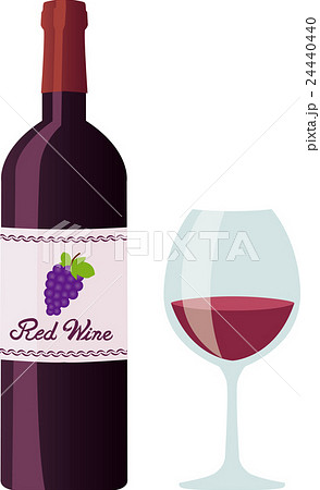 赤ワインとワイングラスのイラスト素材