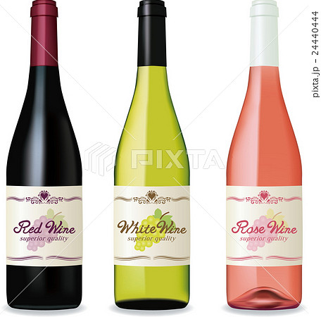 赤ワインと白ワインとロゼワイン 3本セットのイラスト素材