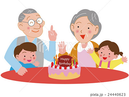 誕生日を祝う老夫婦と子供たち  24440623