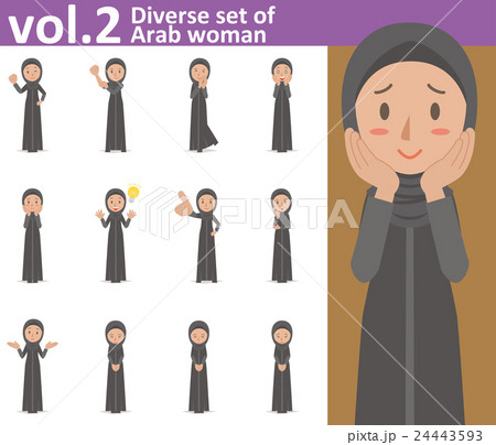 民族衣装を着たアラブの女性vol.2（様々な表情やポーズのイラストをセット） 24443593