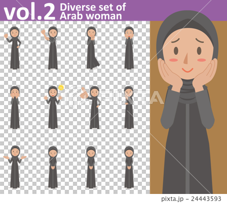 民族衣装を着たアラブの女性vol.2（様々な表情やポーズのイラストをセット） 24443593