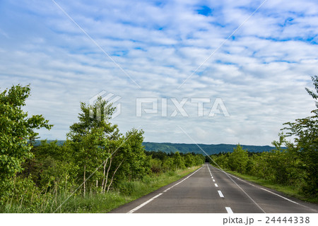 北海道　道東の道路　まっすぐに伸びる道路 24444338