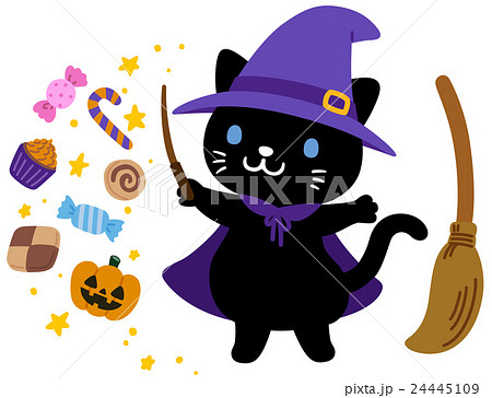 カワイイ魔法使いの黒猫 ハロウィン のイラスト素材 24445109 Pixta