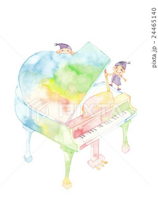 七色ピアノ 小人2人のイラスト素材