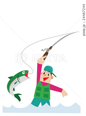 釣り フライフィッシング 渓流釣り ニジマス 釣り人のイラスト素材