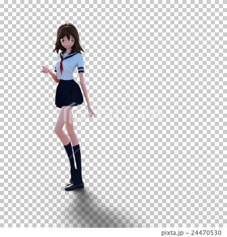 ポーズするアニメ調女子学生 Perming3dcg イラスト素材のイラスト素材