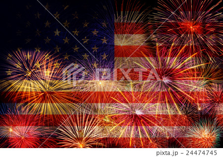 Multicolor Fireworks Celebrate over the United state of America USA flag background, Independence day concept Multicolor Fireworks Celebrate over the United state of America USA flag background, Independence day concept 24474745