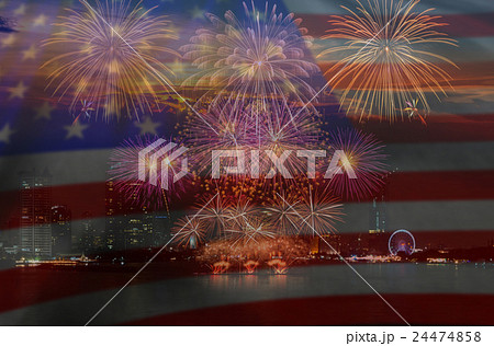 Multicolor Fireworks Celebrate over the United state of America USA flag background, Independence day concept Multicolor Fireworks Celebrate over the United state of America USA flag background, Independence day concept 24474858