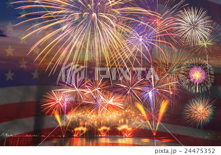 Multicolor Fireworks Celebrate over the United state of America USA flag background, Independence day concept Multicolor Fireworks Celebrate over the United state of America USA flag background, Independence day concept 24475352