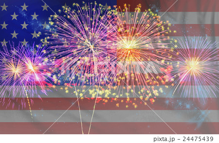 Multicolor Fireworks Celebrate over the United state of America USA flag background, Independence day concept 24475439