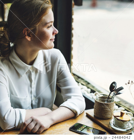 Cafe Casual Cheerful Enjoyment Networking Girl Concept Cafe Casual Cheerful Enjoyment Networking Girl Concept 24484042