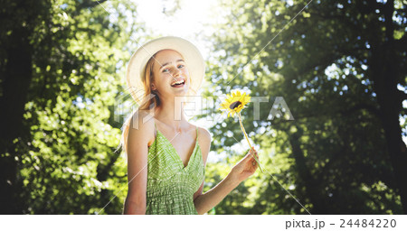 Woman Beautiful Nature Outdoors Fun Relaxation Concept 24484220