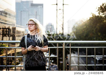Beautiful Blonde Casual Exercise Fashion Youth Concept Beautiful Blonde Casual Exercise Fashion Youth Concept 24489846