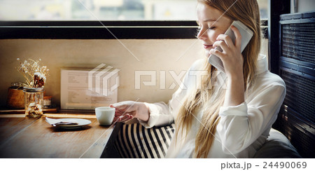 Cafe Casual Cheerful Enjoyment Networking Girl Concept Cafe Casual Cheerful Enjoyment Networking Girl Concept 24490069