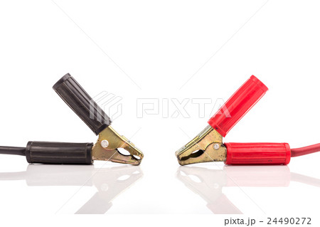 Car battery jump start set studio isolated on white background Car battery jump start set studio isolated on white background 24490272