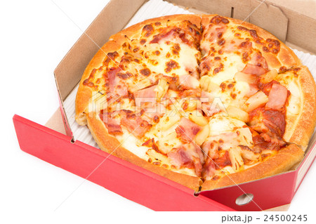 Hawaiian Pizza in red box isolate Hawaiian Pizza in red box isolate 24500245