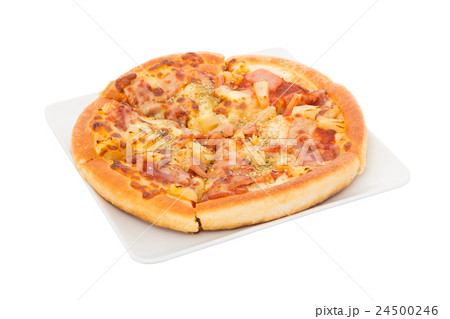 Hawaiian Pizza on white dish isolated Hawaiian Pizza on white dish isolated 24500246