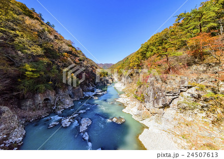 紅葉 日光 龍王峡の写真素材