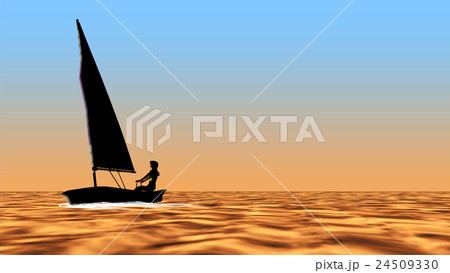 夕暮れ時 小型ヨットを操縦する女性のイラスト素材 24509330 Pixta