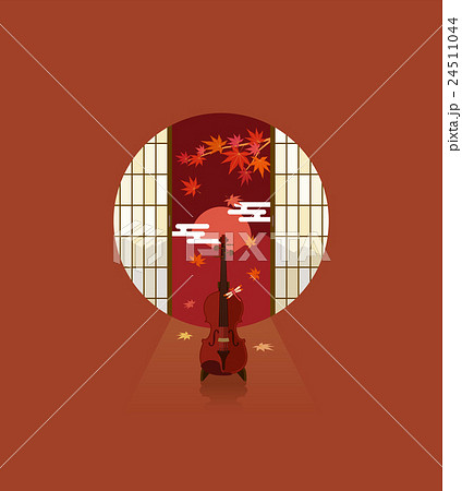 音楽の秋 紅葉とバイオリン のイラスト素材