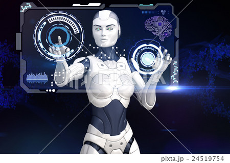 Cyber girl is working with screen of data 24519754