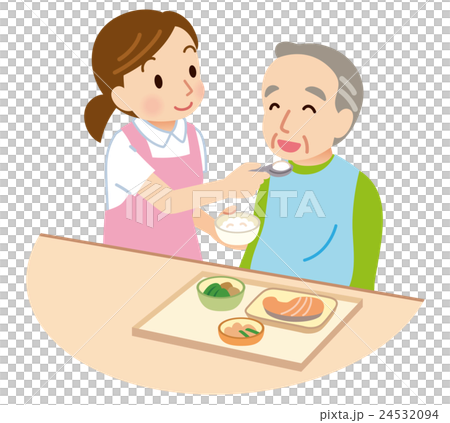 介護　食事　シニアとヘルパー 24532094