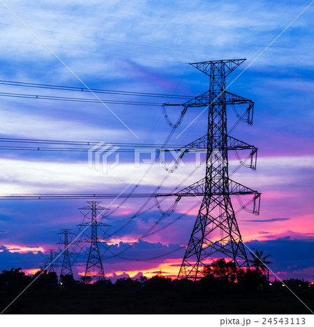 Electricity Pillars against colorful sunset 24543113