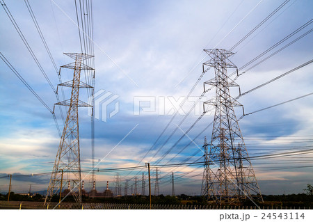 Electricity Pillars against colorful sunset 24543114
