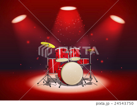Bright red drum set in the light of spotlights 24543750