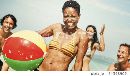 People Friendship Play Beach Ball Summer Holiday Concept People Friendship Play Beach Ball Summer Holiday Concept 24548906