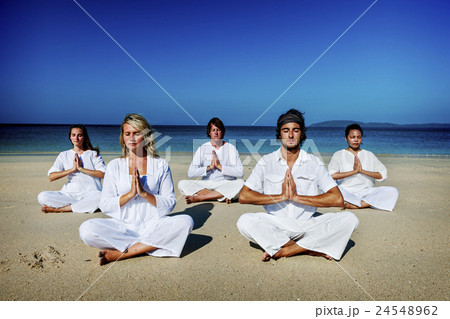 People Yoga Meditation Beach Nature Peaceful Concept 24548962