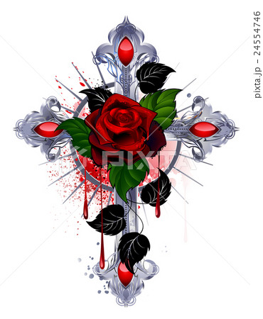 Cross with a red rose 24554746