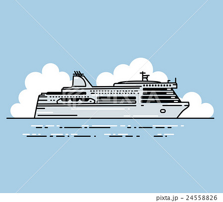 Ferry boat and clouds in linear stile. Ferry boat and clouds in linear stile. 24558826