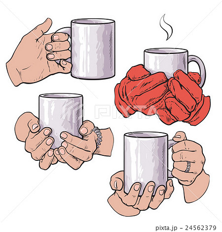 Set Of Female Hands Holding A Cup With Hotのイラスト素材