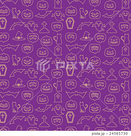 ハロウィン パターン 壁紙 背景 線画イラスト 紫のイラスト素材