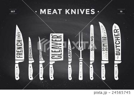 Meat cutting knives set. Poster Butcher diagram Meat cutting knives set. Poster Butcher diagram 24565745