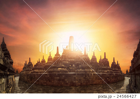 Sunset at Borobudur Temple. Java,  Indonesia 24566427