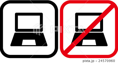 パソコンとパソコン使用禁止のピクトグラムのイラスト素材