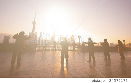 Exercising at Sunrise in Shanghai Culture Concept 24572175
