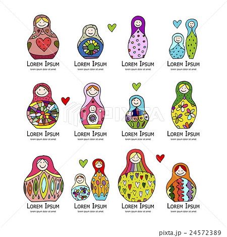 Collection Of Russian Nesting Dolls Matryoshkaのイラスト素材