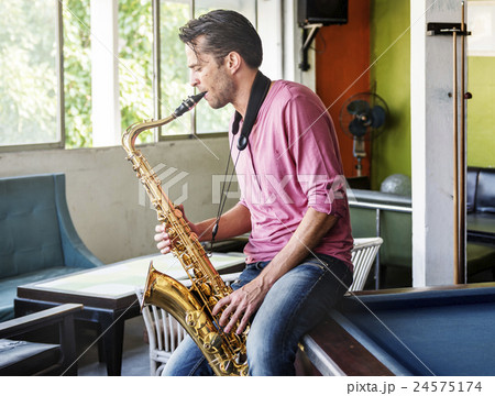 Jazzman Musical Artist Playing Saxophone Concept 24575174