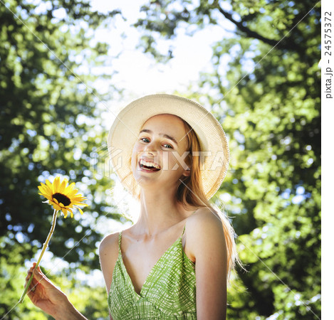 Woman Beautiful Nature Outdoors Fun Relaxation Concept 24575372