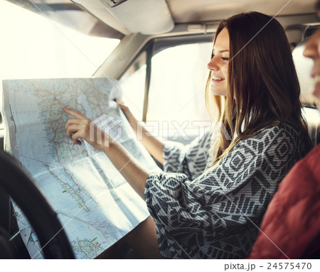 Camping Roadtrip Couple Direction Map Concept Camping Roadtrip Couple Direction Map Concept 24575470
