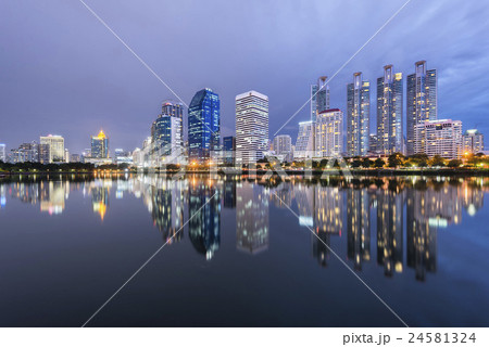 Bangkok skyline from Benjakiti park at night 24581324