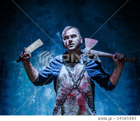 Bloody Halloween theme: crazy killer as butcher 24585985